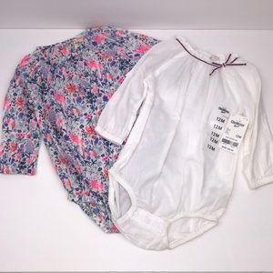 12 month long sleeve floral and white onesies NWT